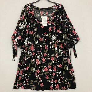 New Ellos Black Multi Color Floral Ultra Soft Rayon Pullover Tunic size 26